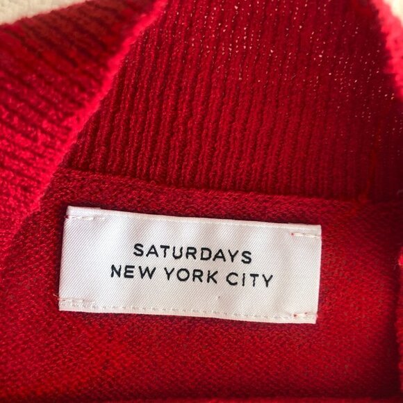 Saturdays NYC Sweater Sean Mock Turtleneck Red Crepe Rib *FLAW* size Medium - Picture 12 of 16
